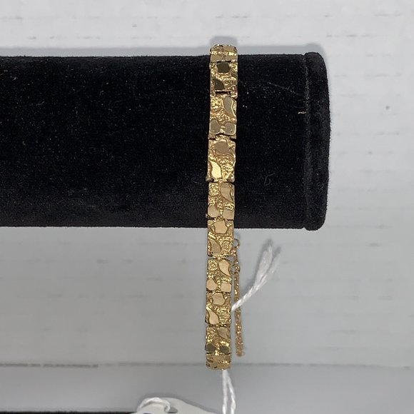 8" 10 Kt Gold Nugget Bracelet w/chain catch - Picture 1 of 10